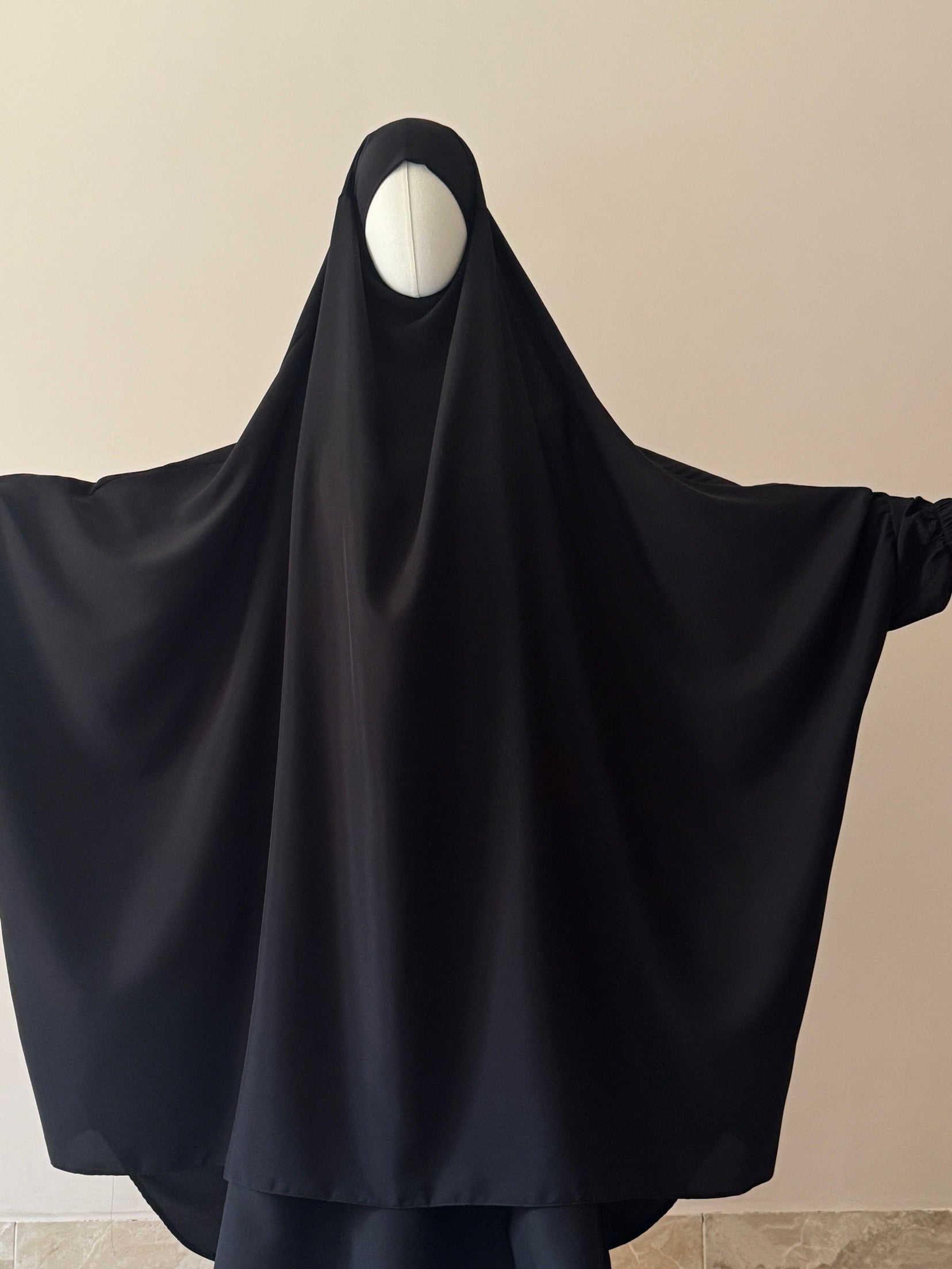 Two Piece Jilbab With Skirt Set- Black