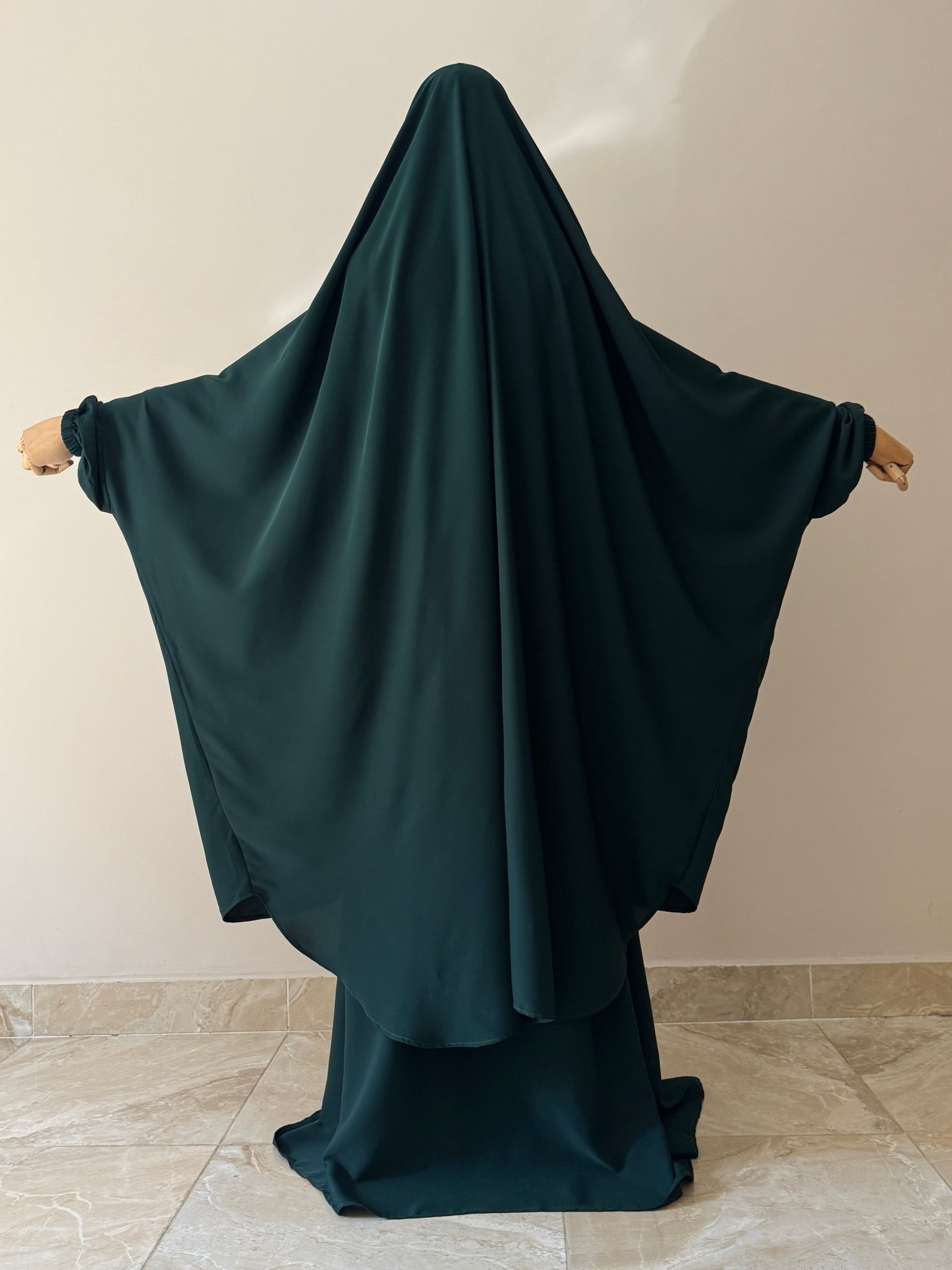 Two Piece Jilbab With Skirt Set- Green