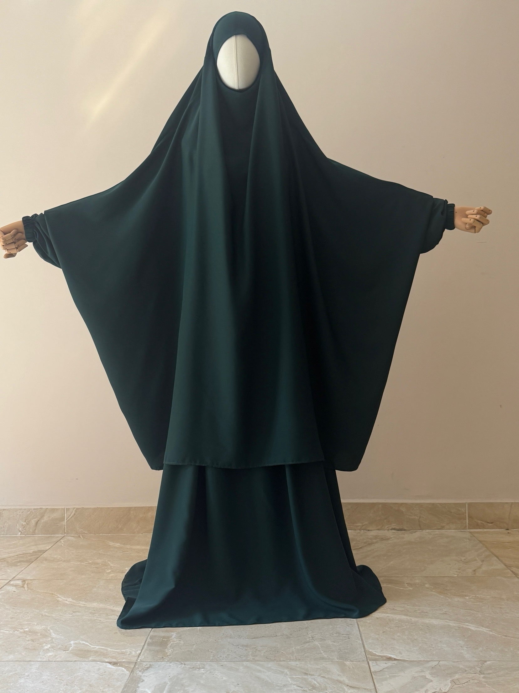 Two Piece Jilbab With Skirt Set- Green